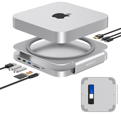 GEWOKLIY Mac mini Studio Dock und Ständer, Hub mit SSD-Gehäuse für NVME/SATA M.2, 4K-HDMI-Adapter, 10-Gbit/s-USB-A/C-Anschluss, TF/SD-Kartenleser, Dock für Mac mini M1/M2 und Mac Studio 2024 | Zubehör