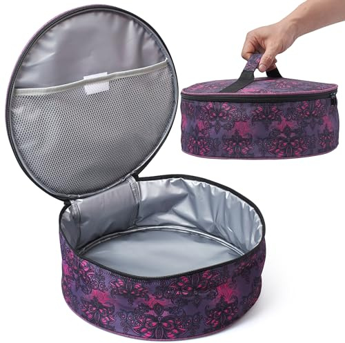 VP Home Dawhud Direct Insulated Casserole Carrier – 14.5 Inch Round Thermal Dish Tote – Keeps Food Hot or Cold – Portable Food Transport Bag for Pies, Cakes, Meals, Parties, Picnics – Purple