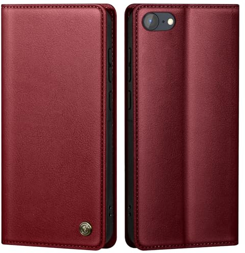 GUCASBE Handyhülle für iPhone SE/7/8 Hülle Schutzhülle iPhone SE 2020/2022 Hülle Premium PU Lederhülle Wallet Flip Case Tasche Magnet Kartenfach Standfunktion Klappbar für iPhone SE Hülle, Weinrot