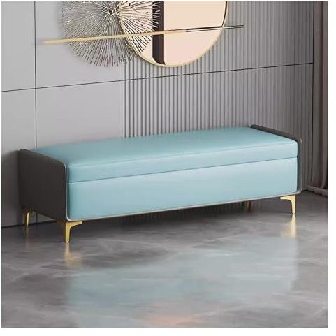 Moderne Polsterbank aus Kunstleder, mit großem Stauraum, 60 cm, Blau