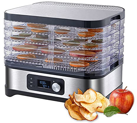 SXHEYUY Food Dehydrator, 400W Dehydrators for Food And Jerky, Fruits, Vegetables, 35℃-70℃ Adjustable Temperature Control, with 5 BPA-Free Transparent Trays,Gray,UK Plug