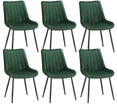 SONGMICS Esszimmerstuhl 6er Set, Küchenstuhl, Samt, Polsterstuhl, bis 120 kg belastbar, Stahlbeine, Gebogene Rückenlehne, für Esszimmer, Küche, grün-tintenschwarz LDC090C16