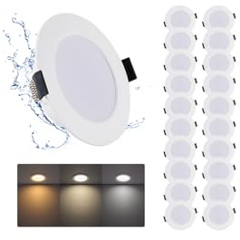 Grebeam 20 * 7W LED Downlight Platt, Badrumsspotlight IP65, Varmvit Neutralvit Kallvit 3000K/4000K/6000K, LED Takspotlights 100mm för Badrum Kök Vardagsrum.