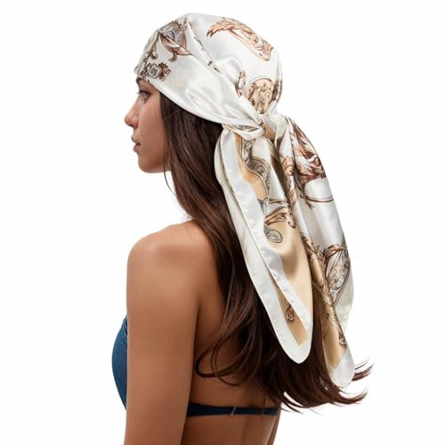 BelleVive Kopftuch für Damen, Seidenschal, Haartuch, bedruckt, quadratischer Schal, Bandanas für Damen, Ideal Als Halstuch oder Modisches Accessoire für Alle Jahreszeiten, 90 cm