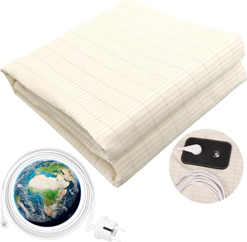 VigorVortex Erdungsbettlaken Erdungsmatte 90% Bio-Baumwolle und 10% Silberfaser Erdungsmatte mit EU Erdungskabel für Besseren Schlaf 100x200cm Beige