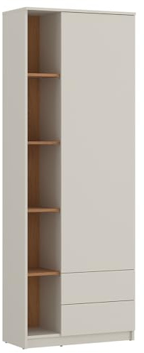 Lomadox Kleiderschrank in Kaschmir mit Eiche 5 offene Fächer 1 Tür 2 Schubladen 3 Feste Böden 5 Einlegeböden grifflos minimalistisch Schlafzimmer Jugendzimmer Stauraum B/H/T ca. 72,8/205/40 cm