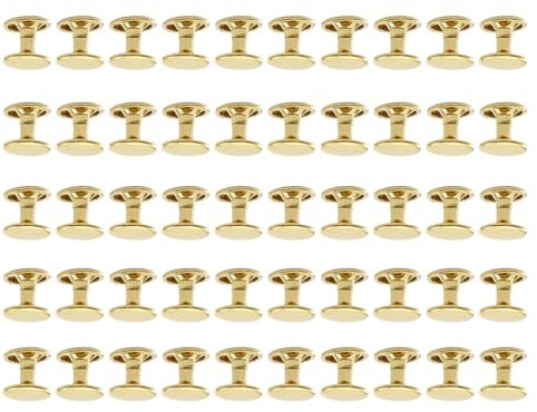 50PCS Brass Stud Rivet Double Round Cap Rivet Tubular Metal Studs for Bags Belts Leather Bracelets Repair Decoration