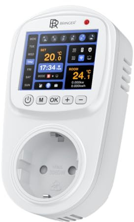 BR Bringer Smart Thermostat Steckdose – WLAN & App – Steckdosenthermostat mit Verbrauchsanzeige, LED Farbdisplay, Wochenprogramm & Fenster-Offen-Erkennung - kompatibel mit Amazon Alexa, Google Home