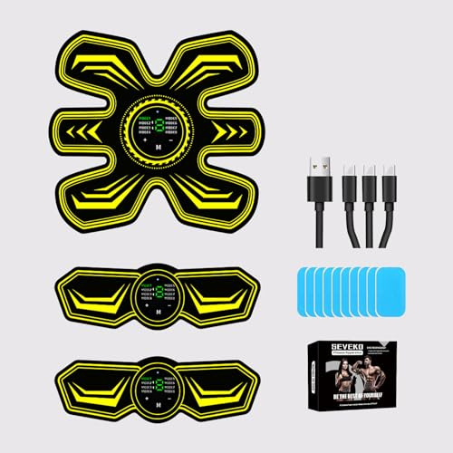 JOYTOUR ABS Trainer EMS Muscle Stimulator, ABS Stimulator Men Women, Safty Effective Quick EMS Muscle Trainer, Full-body Workout ABS Trainer, 8 Mode & 15 Intensity, 10pcs Replacement Hydrogel (Yellow)