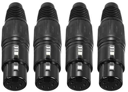 sourcing map 4pcs 4 Pin XLR Female Connector, Microphone Audio Cable Plug Mic Socket Accessories for Mixer, Power Amplifier, Black-2.76 inch