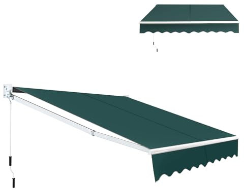 HOMASIS Toldo Manual Retráctil Plegable, Toldo Enrollable Exterior con Manivela de Metal, Protección UV, Impermeable, Ventana Puerta de Techo para Terraza, Jardín, Balcón (Verde, 295x250cm)