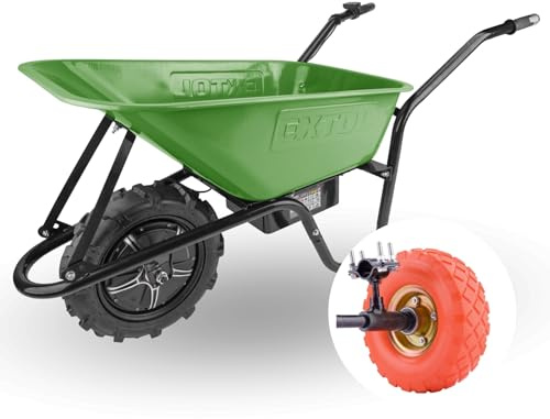 Extol Craft elektrische Schubkarre mit Akku & Zusatzrädern, 500 W, 80 L Mulde & 150 kg Traglast, leistungsfähige Motorschubkarre, Offroad-taugliche Akkuschubkarre, mit Zwei 12V Blei Batterien