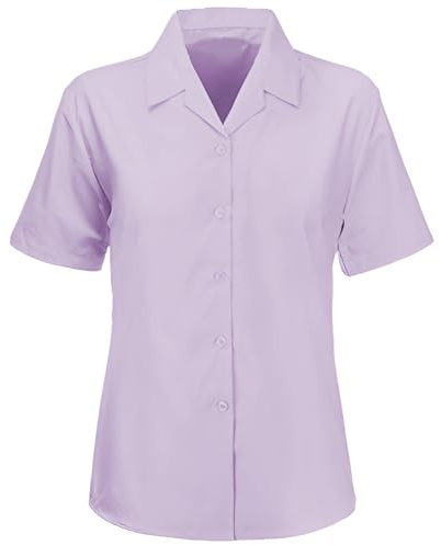 INSAFIANS Women’s Regular Fit Button-Down Dress Shirt – Casual Formal Work Blouse Non-Iron Short or Long Sleeve Options (Open Neck Lilac SS 36)