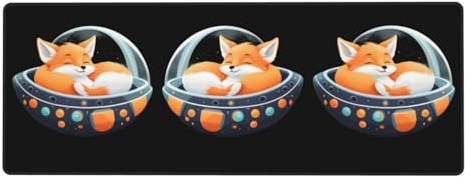 MJHKXLJ Tapis de souris imprimé Little Fox endormi sur le vaisseau spatial extra large pour ordinateur, bureau, clavier de jeu, version épaisse, 30,5 x 80 cm