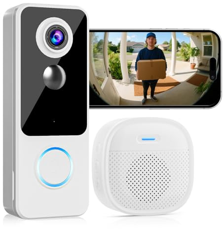 Doorbell Camera Wireless,2K FHD Head-to-Toe Video, no Subscription,Two-Way Talk, Smart Home Video Doorbell with Chime,Battery Powered,Motion Detection & Alerts,Works with Alexa & Google(2.4G WiFi)