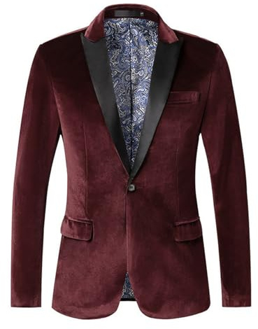 Gefomuofe Cord Blazer Men's Slim Fit Jacket with 1 Button Plain Velvet Jacket for Wedding Dinner Classic Leisure Suit Business Jacket, red, XL