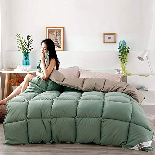 Piumone extra leggero e sottile in piuma d'oca, di lusso, qualità alberghiera, ipoallergenico, con rivestimento in 100% cotone a prova di piuma (verde, 200 x 230 cm, 4,5 kg)