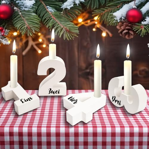 Adventszahlen Kerzenhalter,1-4 Zahlen Kerzenständer aus Holz, Dekorative Handwerk für Esstisch, Teetisch, Adventszahlen Zahlen Kerzenständer für Advent, Weihnachten, Haus Kerzen
