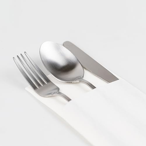 AKKA Servietten – 50 stück, Airlaid Einwegservietten, 40x40 cm, stoffähnlich & saugstark, ideal für Hochzeit, Party & Gastronomie (Weiß, Bestecktasche)