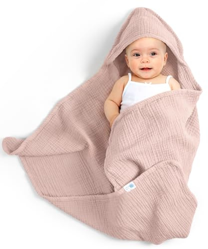 lulumoon Kapuzenhandtuch Baby Musselin Baumwolle: 76x76cm für 0-18 Monate | Oeko-Tex-zertifiziert - Baby Handtuch Kapuze weich und saugfähig hält Babys nach dem Baden warm