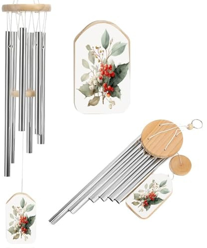 Vintage Weihnachts-Laub-Aquarell-Windspiel, Gedenkspiel, tiefer Ton, Windspiel mit 6 Aluminiumrohren, Outdoor-Hinterhof, Gartendekoration
