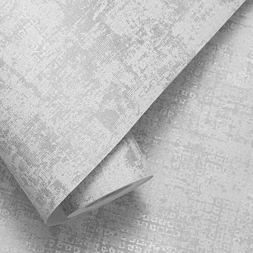Cathpetic Grey Concrete Wallpaper Silver Glitter Textured with Metallic Feature Retro Decorative Luxury Wall Paper Roll for Living Room Bedroom Kitchen Front Room,950 * 50CM=5m²