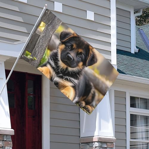 Bandiere 0,9 x 1,5 m 200D Heavy Banner Decorazione Outdoor Bandiera Pastore Tedesco Cucciolo Bandiera Benvenuto Yard Banner con occhielli in ottone Bandiere da giardino per tutte le stagioni
