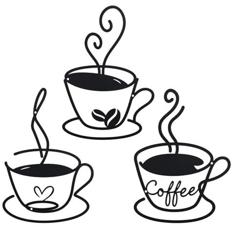 Wanddeko Küche Metall Kaffeetasse Wanddekoration, Schwarz Metallbilder | Wanddeko Esszimmers Café Arbeitszimmers Flur Wohnzimmers, Wandkunst Badezimmer Schlafzimmer Moderne Dekorationen