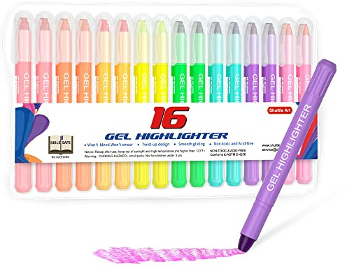 Shuttle Art 16-pack gelmarkeringspennor, 8 blandade färger highlighter studiekit, bra för journaling, markering och studier