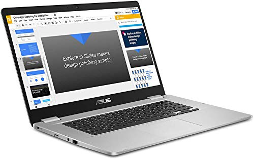 ASUS Chromebook C523 Laptop, 15.6 HD NanoEdge Display with 180 Degree Hinge Intel Dual Core Celeron Processor, 4GB RAM, 32GB Storage, Silver Color, C523NA-DH02