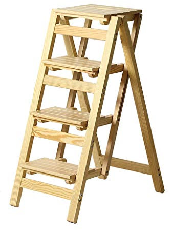 Klapptreppe Klappstufen Klapptritt Trittleiter 4 Stufen aus Holz leicht und faltbar für Kind Erwachsene für Bibliothek Loft Küche Home Decoration - 150kg Kapazität