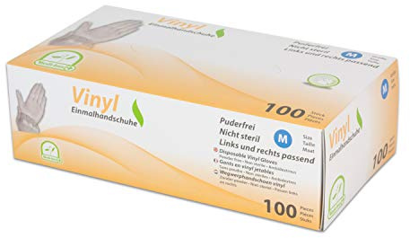 Einweghandschuh in Größe L | 100 Stück | Vinyl Einzelhandschuhe Weiß in praktischer Spenderbox | Ideal für Hygienebereiche - wie Lebensmittelbranche, Kosmetik UVM. | latexfrei