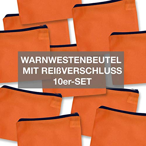 4business 10 x Beutel für Kfz Warnwesten, orange | mit Reißverschluss, Warnwestenbeutel