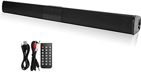 Dilwe Mini Barre de Son Bluetooth, Soundbar Stéréo HD Audio Son Surround Home Cinéma avec Télécommande, 4 ohms x 5W TV Haut-Parleur Enceinte, Support, AUX, TF