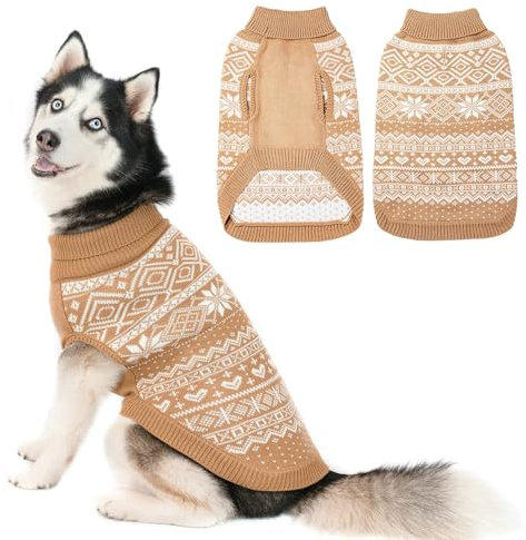 BINGPET Hjumarayan Hundepullover,Hunde Pullover Kleine Hund,Ultra Weiche Thermische Winter Warme Welpen Sweatshirt,Haustier Weihnachtspullover,Haustier Pullover - Beige M