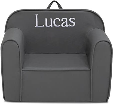 Delta Children Personalized Cozee Chair – Customize with Name – Foam Kids Chair for Ages 18 Months and Up, Dark Grey
