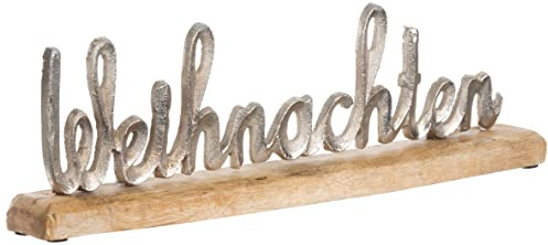 Brandsseller Deko-Schriftzug „Weihnachten“ in Silber – 40 cm – Aufsteller aus Aluminium und Mangoholz – Weihnachtliche Deko zum Hinstellen für Tisch & Fensterbank – Hochwertige Geschenkidee