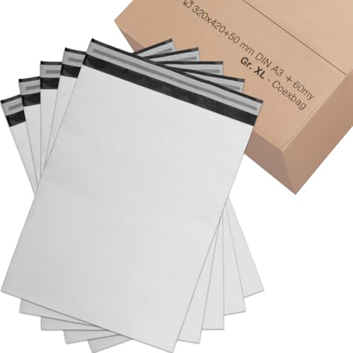 verpacking Versandbeutel 320x420 mm Weiß/Schwarz [Größe und Stückzahl wählbar] Blickdicht Coex Versandtaschen für Kleidung selbstklebend Verpackungstüten Folienversandtaschen 1000 Stück