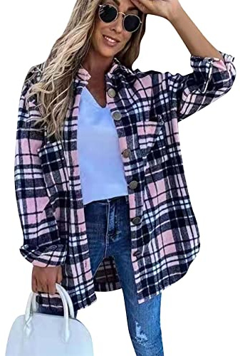 YMING Surchemise Femme Veste à Carreaux Femmes Chemise Carreaux Manches Longues Blouse Oversized Décontracté Chic Top Automne XL