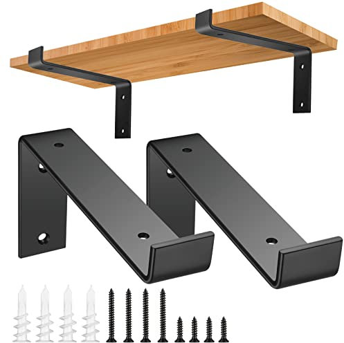 2 Piezas Soporte Estanteria de Pared, 18 cm/7,1 Pulgadas Soporte Flotante para Estantería, Soporte Angulos de Metal Escuadra Estanteria Negro