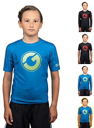Gold BJJ Kids' Contender Rash Guard - Youth Boys and Girls Jiu Jitsu Rash Guards (Short Sleeve, Blue, M)