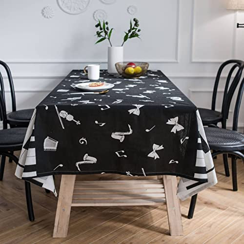 EHOMERY Landhaus Tischdecken Tischwäsche Gastronomie Klaviermusik-Noteninstrument Große Tischdecke Wachstuchunterlage Schwarz Tischschutz Dekoration 140X240Cm