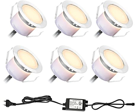 SUBOSI 6er Set Led Terrassenbeleuchtung Terrassen Einbaustrahler Außen,DC12V Ø45mm 1W LED Einbaustrahler Aussen,Warmweißer 3000K Led Spot IP67