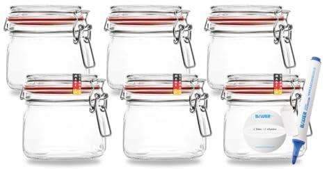 Flaschenbauer - Juego de 6 tarros de almacenamiento de alambre (550 ml, aptos para conservas y fermentación, para almacenamiento, relleno, con etiquetas, incluye etiquetas)