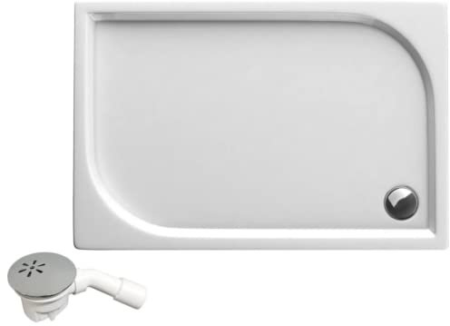 Duschkar 100 x 90 x 5 cm vit rektangulär duschkar platt duschkar av sanitär akryl avloppsarmatur Tempoplex fi90 BADSETT täckplatta rektangulär 100 x 90 cm med sifon