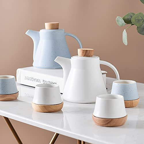 Juego de té de porcelana nórdica, servicio de café de cerámica para 4, juego de té con tetera de 580 ml, para el hogar y fiestas con caja de regalo, blanco (blanco) decoración
