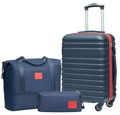 COOLIFE Koffer Trolley Koffer Reisekoffer von ABS Hartschalen Trolley 4 Rollen TSA-Schloss Der Koffer Enthält 1 Reisetasche und 1 Kulturbeutel