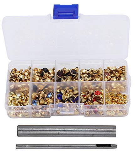 8mm Rhinestone Rivets Set, 9 Colors Rapid Rhinestone, 180pcs Brass Clear Crystal Rivets for Decoration Bags/Shoes/Belts/Clothing/Leather DIY