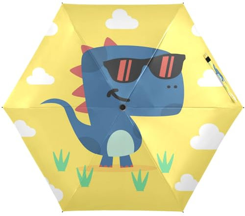 KAAVIYO Süßer Babyblauer Dinosaurier Regenschirm UV-Schutz Taschenschirm Umbrella Klein Leicht Schirm Kompakt Schirme für Mädchen Reise Strand Frauen