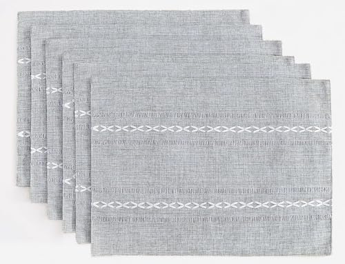 Wracra Tischsets Baumwolle Leinen, Platzsets Abwaschbar, Tischsets 6er Set | 30 x 45 cm, Gestickt Hohlsaum Design, Tischset Stoff, Platzset Boho, Maschinenwaschbar, Esszimmer, Feiertage, Partys